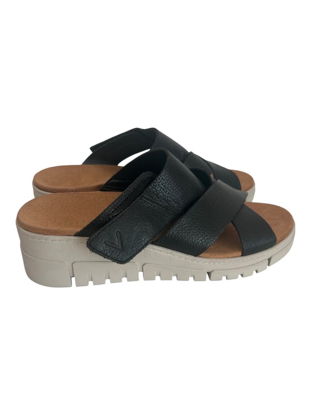 Vionic The Uptown Sunset Wedge Sandal In Black Leather Size 9